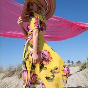 Trina‎ Turk Yellow Flutter Sleeve Midi Sundress